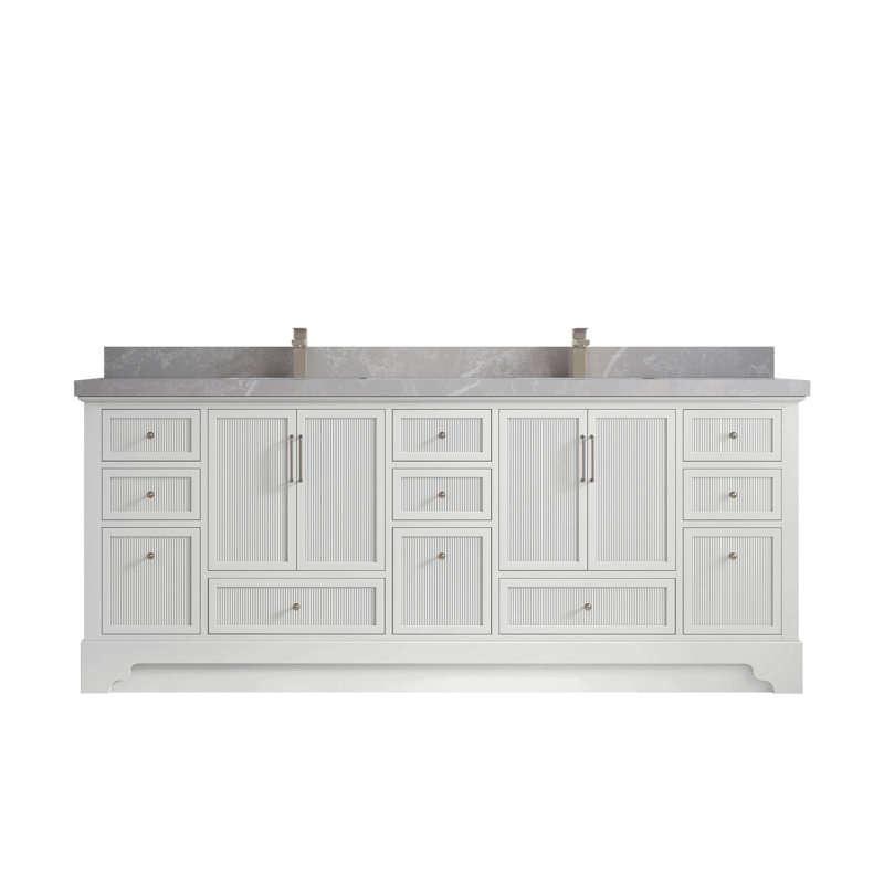 Alys l 84 po x P 22 po. Meuble-lavabo double Alys avec quartz 2 po (option poignées), Gris perle