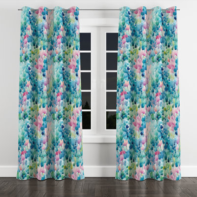 Watercolor Eccentricity Pink And Blue II - Abstract Velvet Grommet Curtain - Room darkening - 1 panel