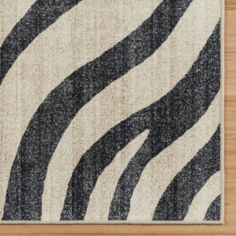 Tapis zèbre noir ivoire lavable Samira, Tapis de couloir 2 pi 5 po x 8 pi