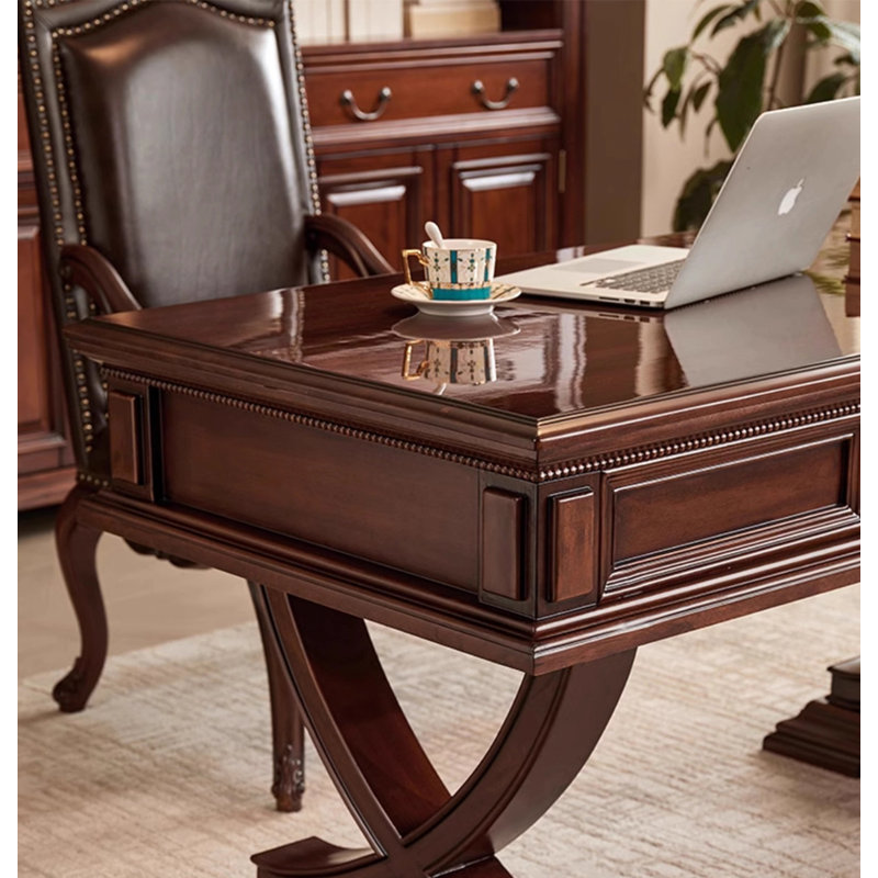 Bureau en bois massif American Classic: cadre en X et tiroirs de rangement