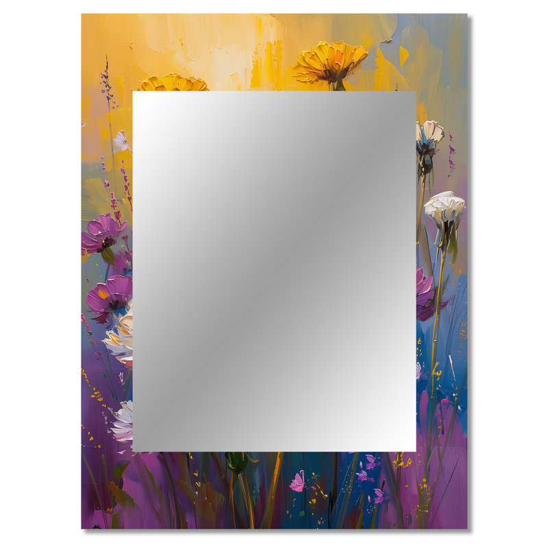 Collage de fleurs de pissenlit blanc mauve I - pissenlit unique, miroir traditionnel, impression sur métal, 40 po x 30 po