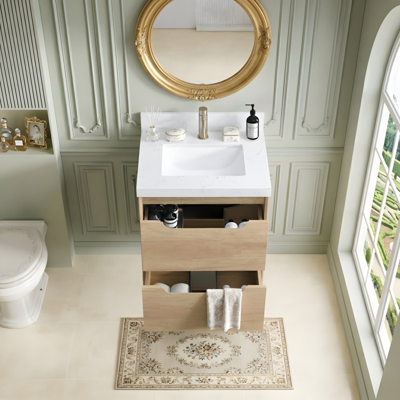 Meuble-lavabo mural moderne avec lavabo et 2 tiroirs Modern, 24