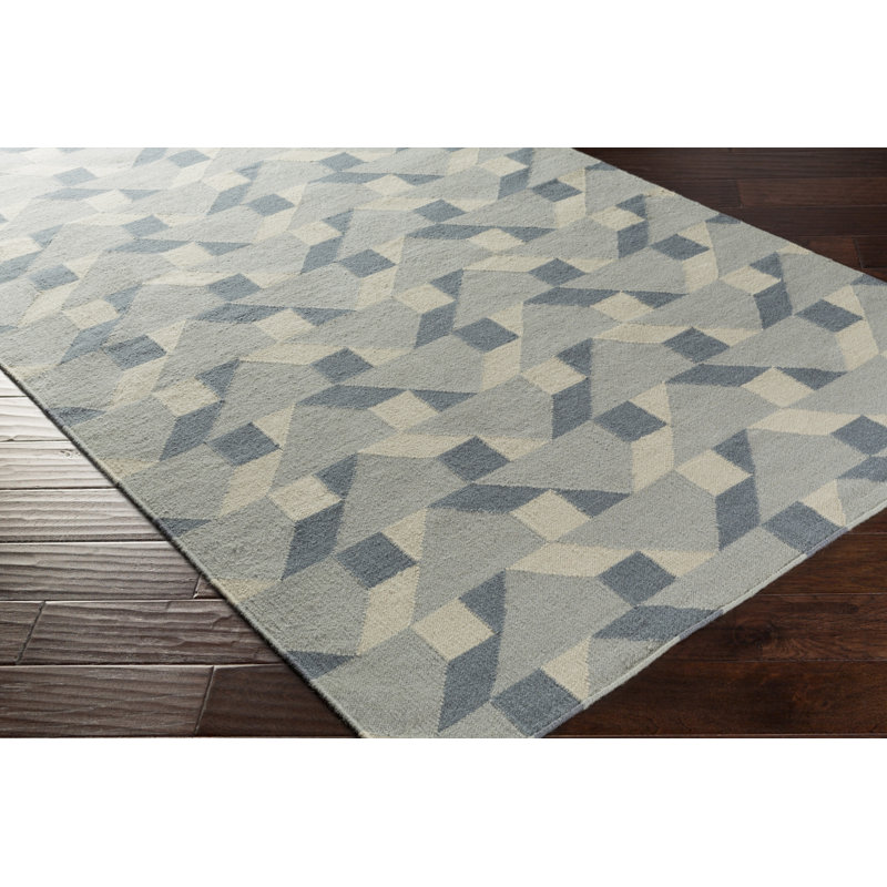 Geometric Hand Tufted Wool/Cotton Light Gray Area Rug, Rectangle 2' x 3'