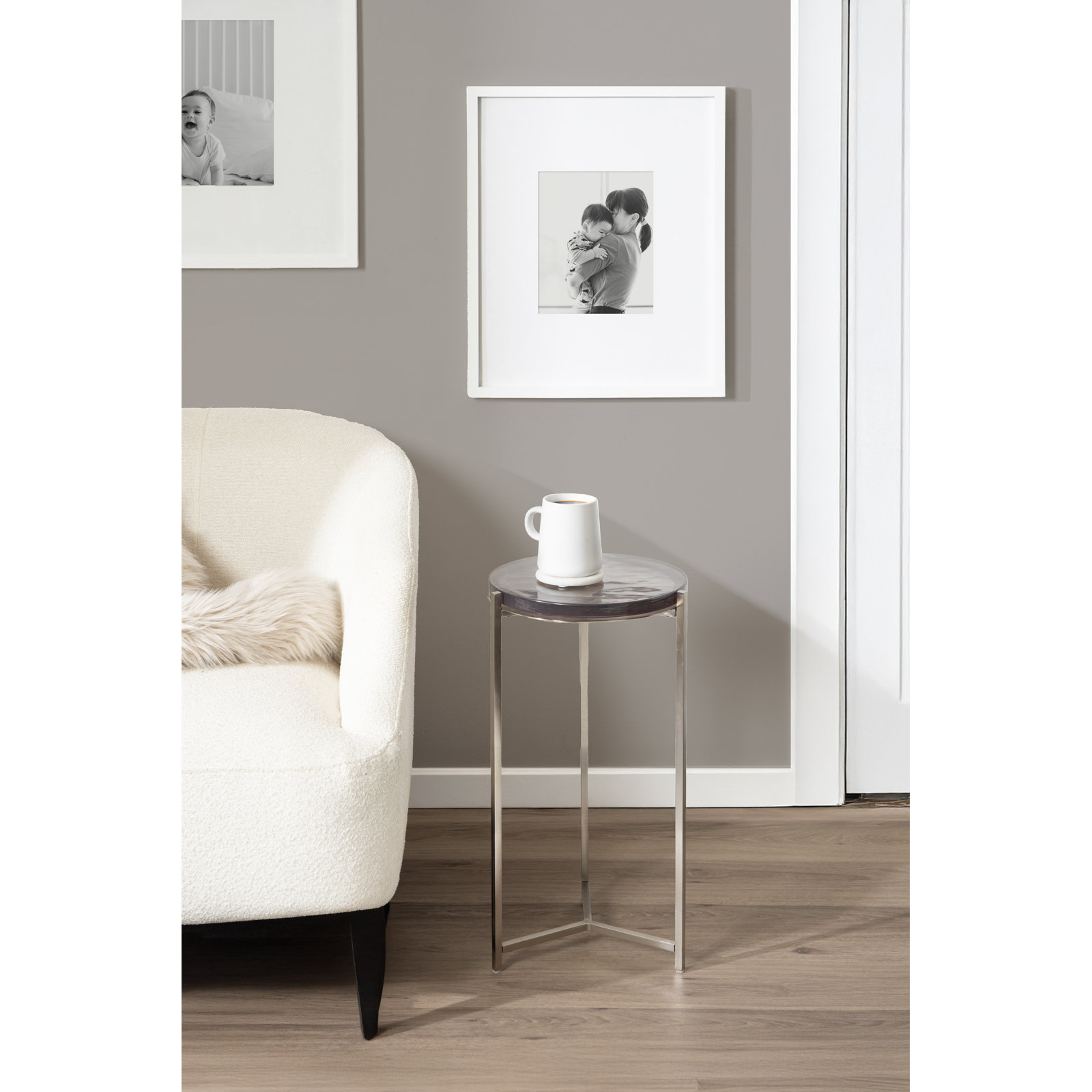 Aguilar Modern Round Glass Side Table, Silver