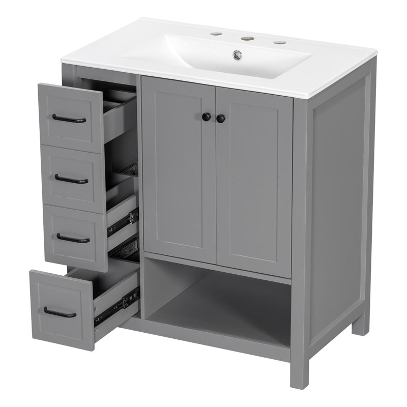 Meuble-lavabo de salle de bain de 30 pouces avec deux portes et deux tiroirs