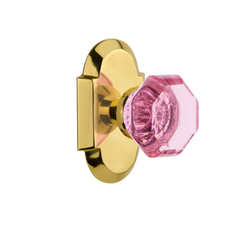 Plaque Cottage avec bouton de porte rose Waldorf, 2 3/4 po, Laiton poli
