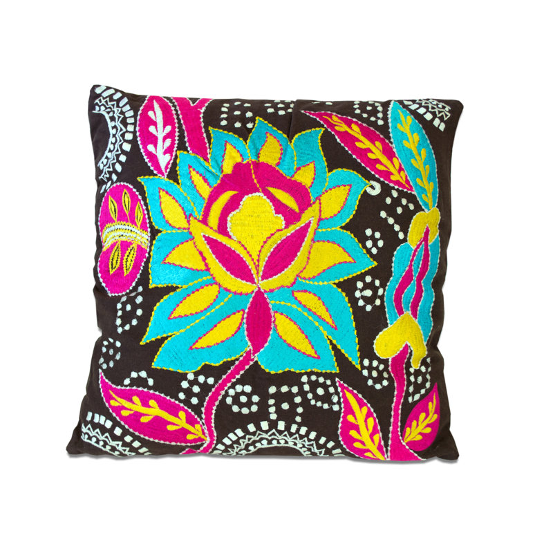 Ensemble de deux coussins décoratifs en coton à motif floral noir et bleu de 16 po
