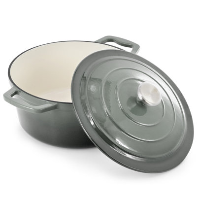 MegaChef 5 Quarts Round Enameled Cast Iron Casserole with Lid in Gradient Gray