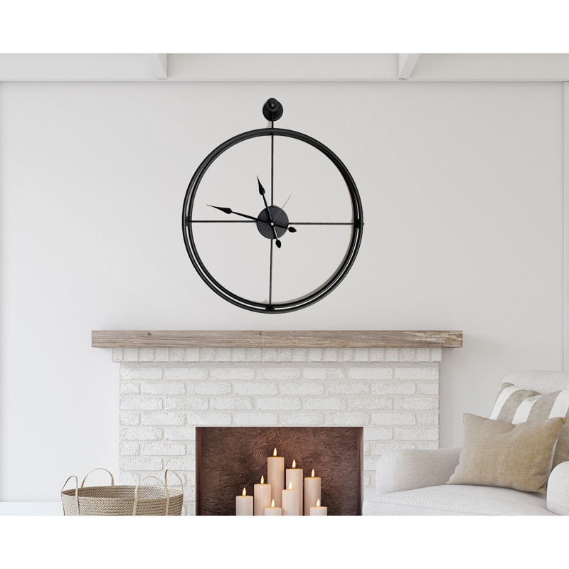 Horloge murale élégante en métal, noire, 22,8 po x 26,8 po x 2,8 po | Fabrication 100% métal, poids léger de 5,5 lb | Parfait pour la décoration de salon ou de bureau, montre élégante et fonctionnelle