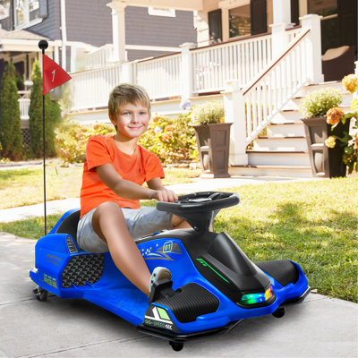 Aosom 12V Electric Go Kart, 5 MPH Drifting Car, Battery Powered Ride on Toy Outdoor with Slow Start, Music, Colorful Lights, for 8-12 Years Old, Blue