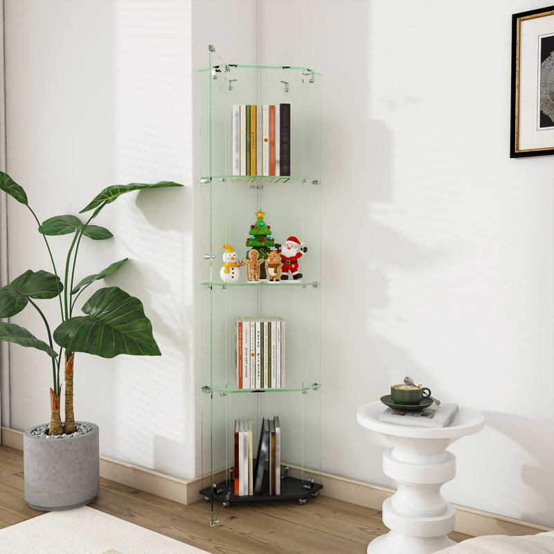 Vitrine en verre de qualité supérieure à 4 niveaux avec 5 modes DEL dynamiques, vitrine en verre trempé pour objets de collection et de décoration, vitrine sur pied pour la maison et le bureau