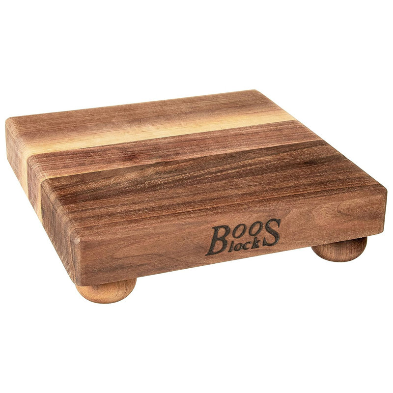 Gift 1.5" Edge Grain Walnut 12" Square Cutting Board with Wood Feet, 9" W x 9" L