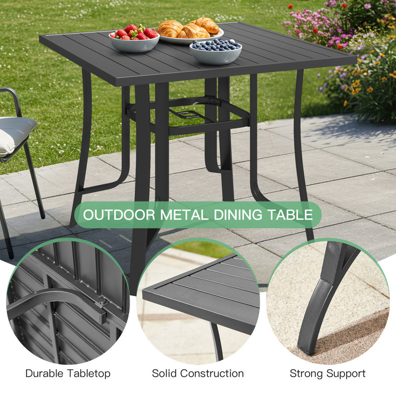 5 Piece Patio Dining Set, Outdoor Dining Table And Chairs Set For 4, 4 PVC-coated polyester Chairs, 1 Iron Square Table With Umbrella Hole, Patio Furniture Set For Deck, Backyard, Lawn, Poolside,