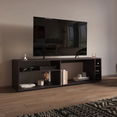 63" Wide Tv Stand With Three Open Shelves And Three Bottle Cubbies, Cable Management, Bar Tv Stand, Living Room, Tv Room