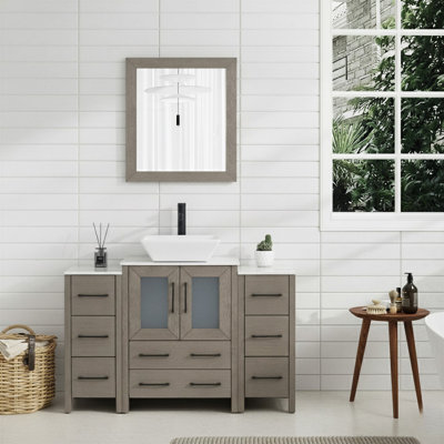 Ensemble de meuble-lavabo autoportant à simple cuve 48 "avec plateau en marbre et miroir assortis Ravenna