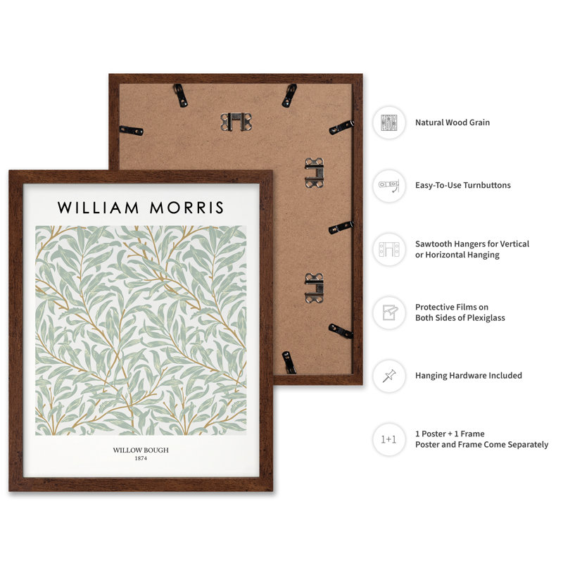 William Morris - Willow Bough No1, Poster, 24"H x 32"W, Brown Framed