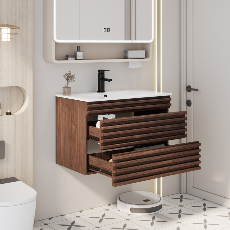 Sharee Single Bathroom Vanity With Sink Top, Zinc Alloy Faucet And Drain, Epa Certificate, Brown, 30"