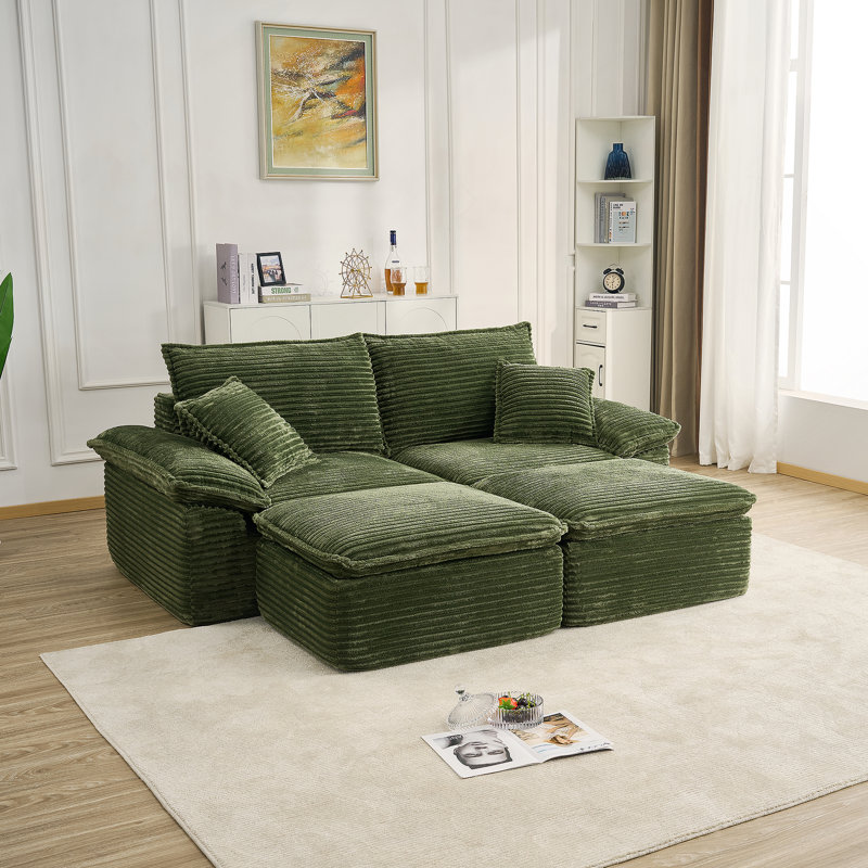 Canapé modulaire surdimensionné en velours côtelé de 81 pouces avec repose-pieds mobile, confort moderne doux et aucun assemblage requis.