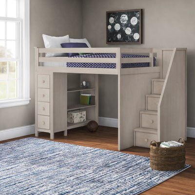 Brodie Kids 8 Drawer Solid Wood Loft Bed with Shelves