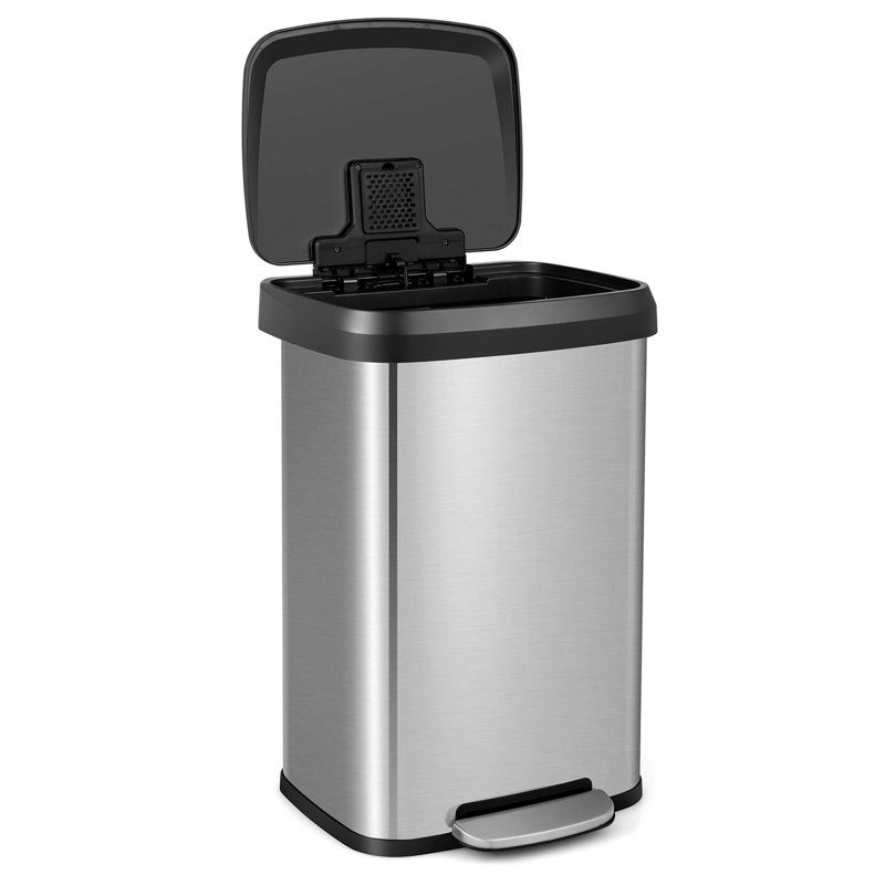 Silver Stainless Steel 13 Gallon Pedal Trash Can with Soft Close Lid
