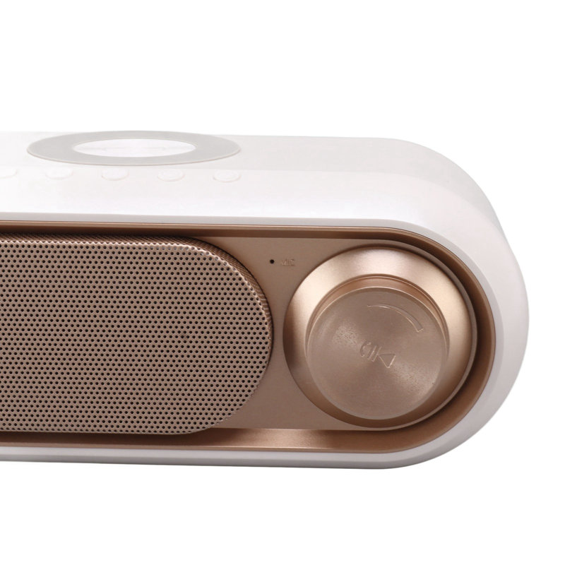 Radio-réveil avec chargeur sans fil, haut-parleur Bluetooth, DEL, chargeur FM numérique, blanc doré, 10 W