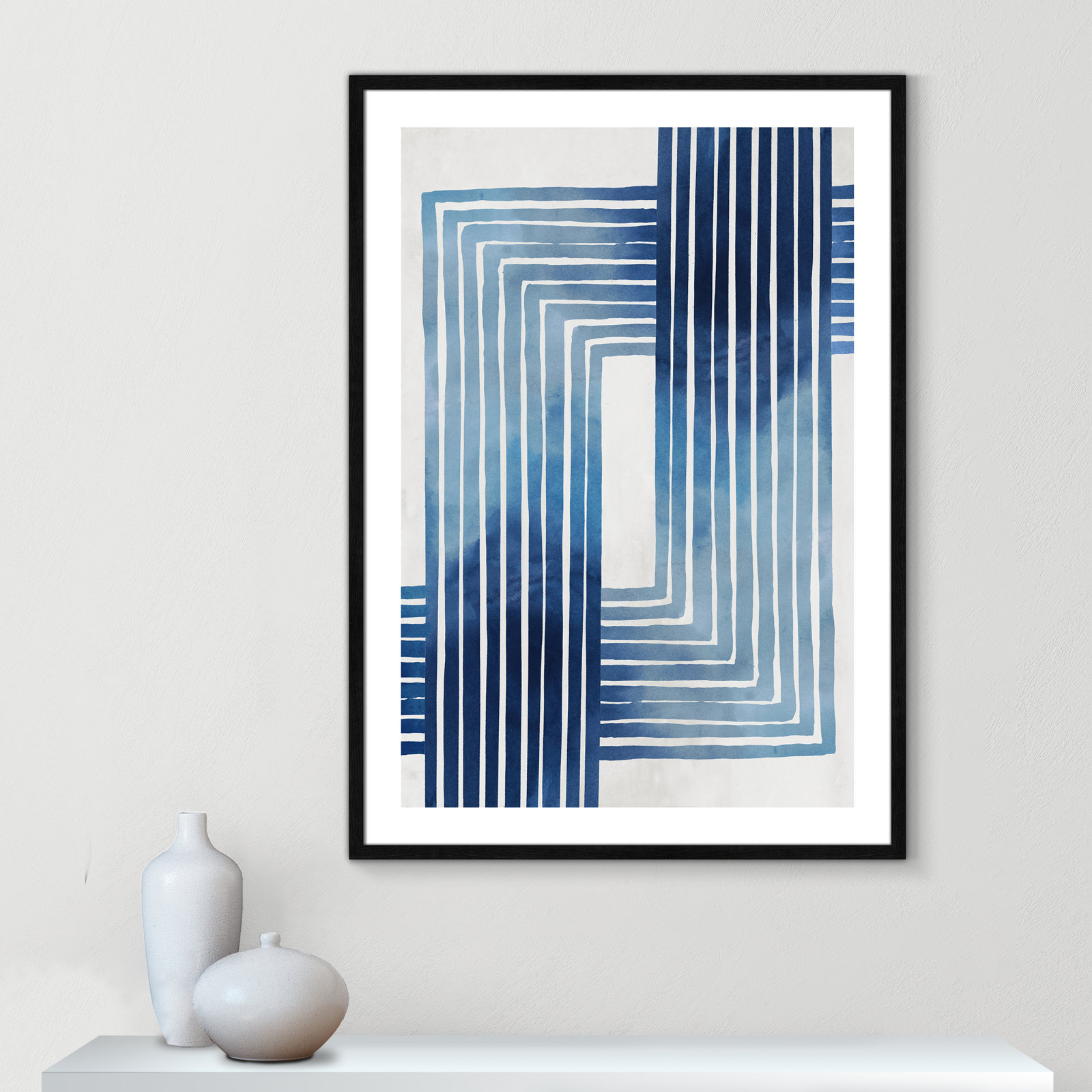 Lanny "In Unison" Painting by Eva Watts, 41.5" H x 29.5" W x 0.75" D, Black Wood Framed Paper