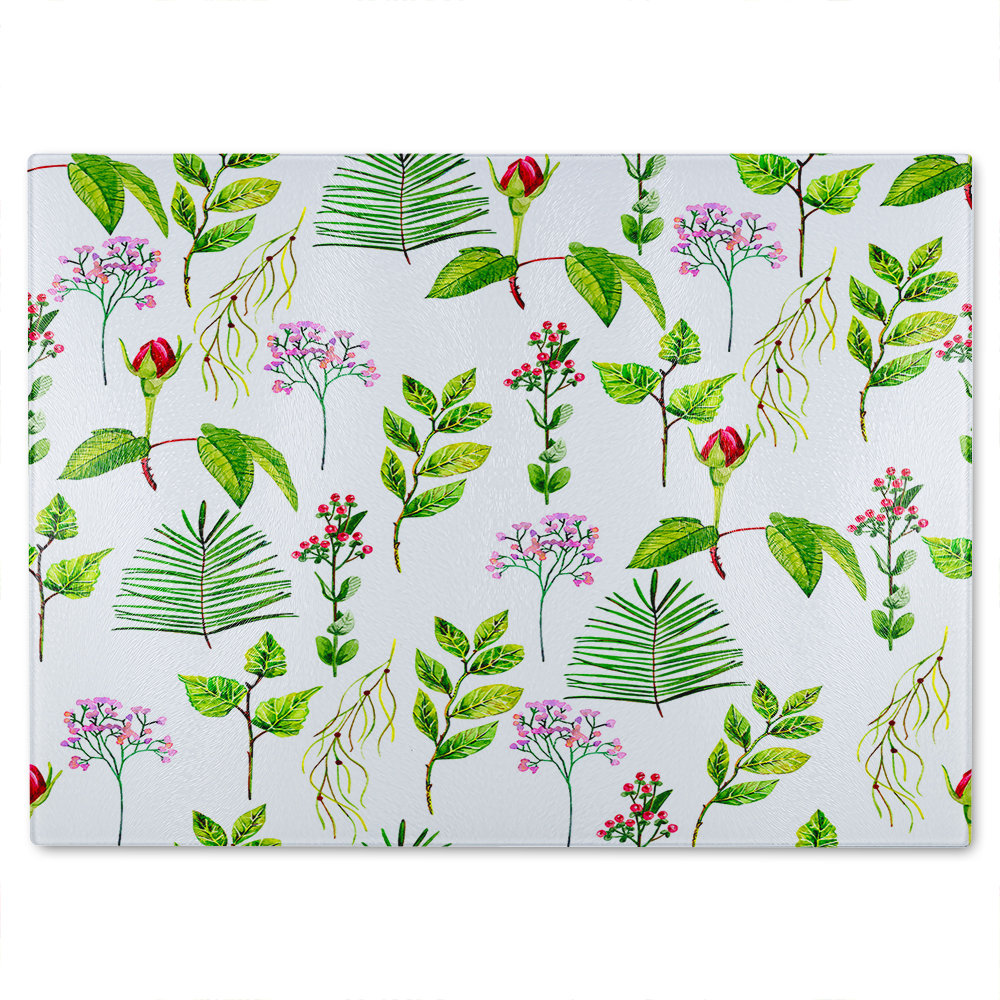 Selection Of Leaves & Flowers Glass Chopping Board