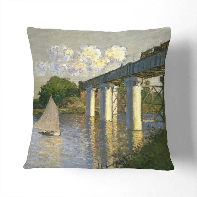 Railroad Bridge, Argenteuil Square Throw Cushion, Stone, 40cm H x 40cm W x 15cm D