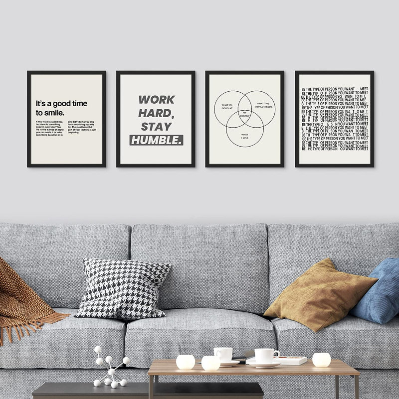 «Minimalist Saying Inspirational», reproduction encadrée de 4 pièces, Cadre noir, H 10 po x l 8 po x P 1 po
