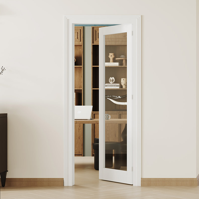 Porte de garde-manger en verre transparent Prehung Style 1 Lite avec cadre assorti - Panneau de porte en panneau de fibres à densité moyenne blanc
