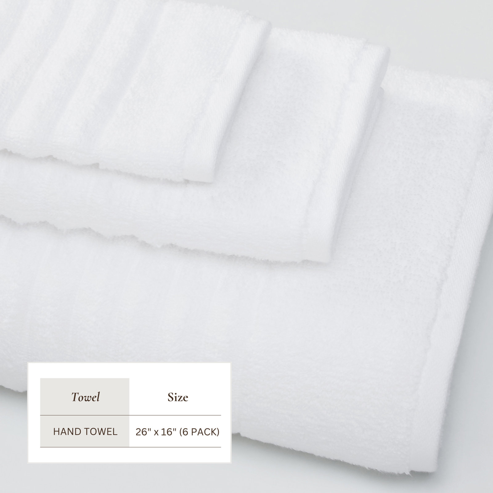 100% Zero-Twist Cotton Ribbed Hand Towels (Set of 6), White, Hand Towels - 6 Pack