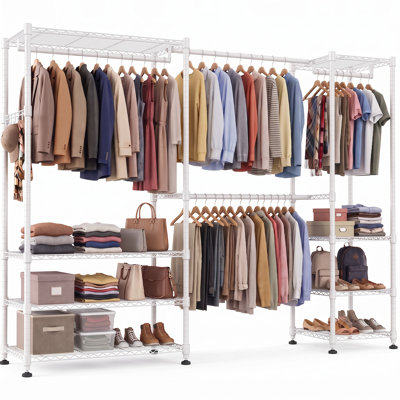 Clothing Rack with 4 clothes rails and 8 height-adjustable shelves 1 hook