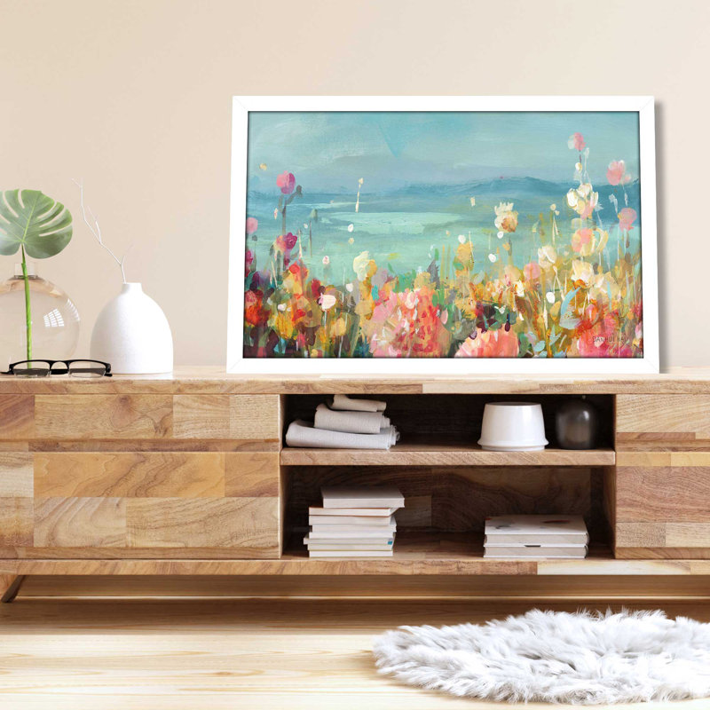Coastal Dahlias Crop - Peinture, L 27,5 po x H 21,5 po, Cadre blanc