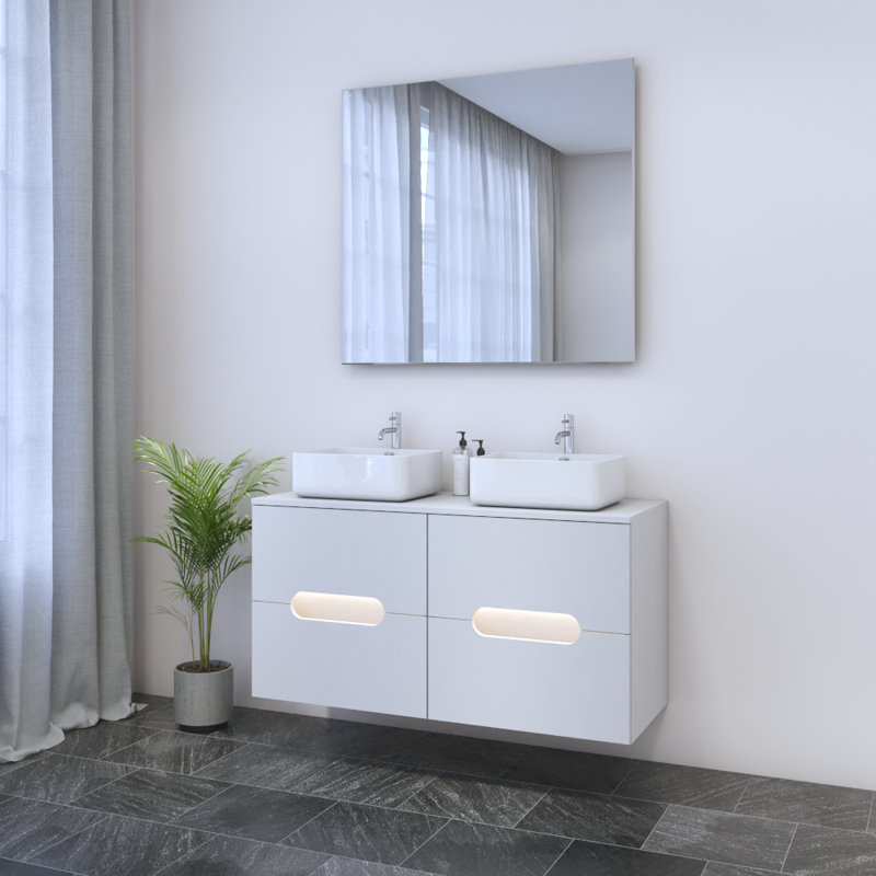 Meuble-lavabo double 47,2 po avec plateau Kashden, Blanc