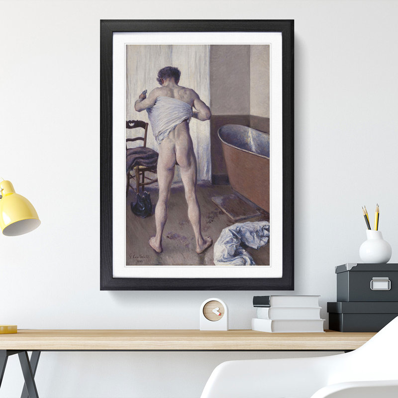 Man at His Bath by Gustave Caillebotte - Picture Frame Painting, 36cm H x 27cm W x 2cm D, Black Framed