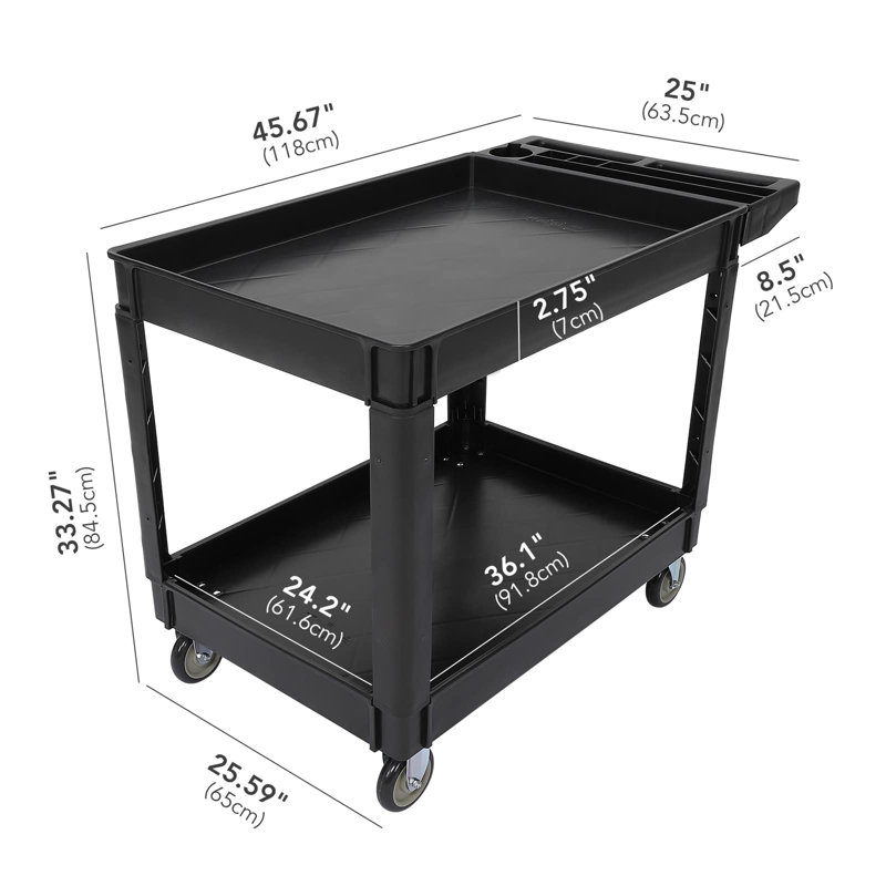 Chariot utilitaire sur roulettes à deux niveaux 45 x 25 500 lb Service PP à roulettes pour le garage d'entreposage et le nettoyage