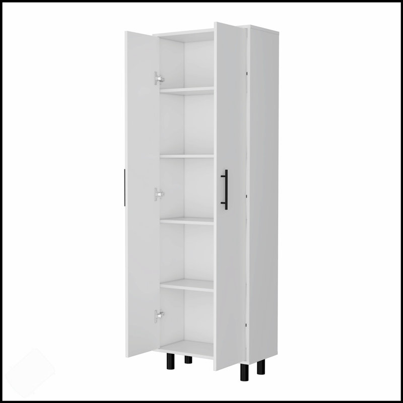 Fagan 2-Door 5-Shelf Kitchen Pantry With Adjustable Shelves For Organized Storage And Modern Aesthetic, White