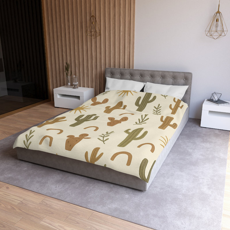 Microfiber Duvet Cover Boho Style, Design 22, Twin Duvet Cover, Olive/Brown/White