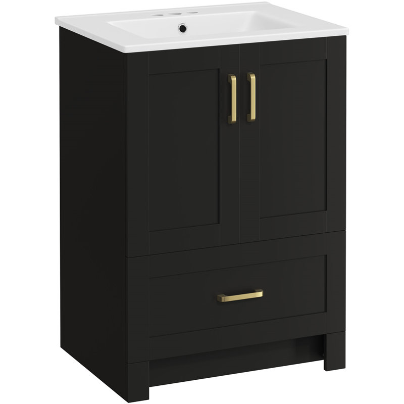 Modern Freestanding Bathroom Vanity with Ceramic Basin, Black 