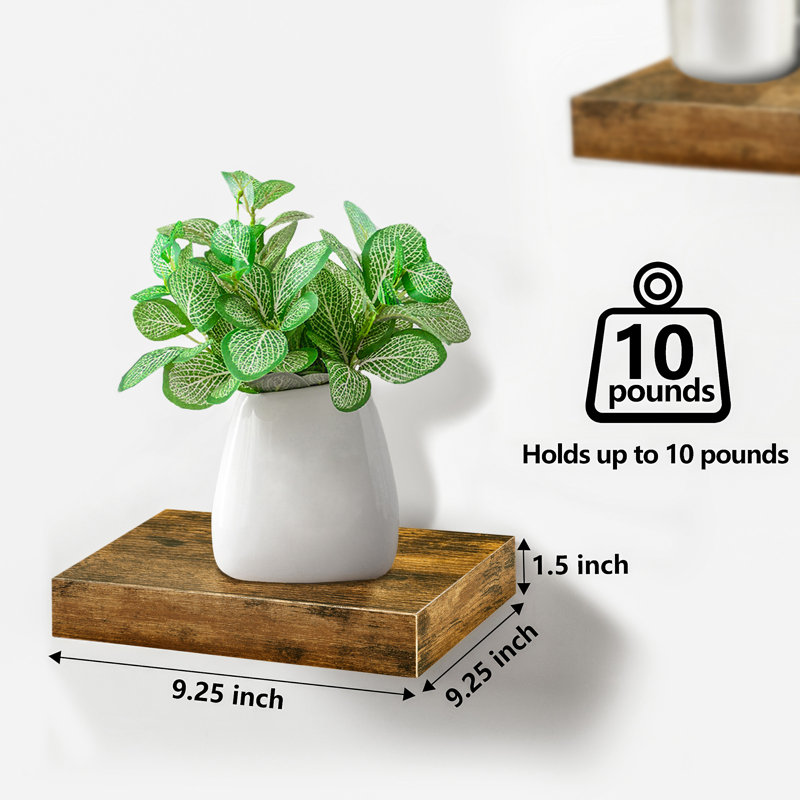  Floating Shelves with Invisible Mounting Set of 3, 9.25" H x 9.25" W x 1.5" D