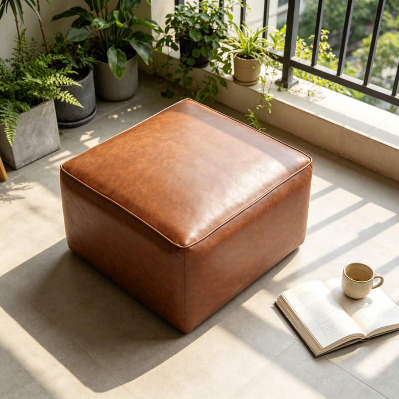 Repose-pieds rembourré en cuir PU Orrey, Marron foncé