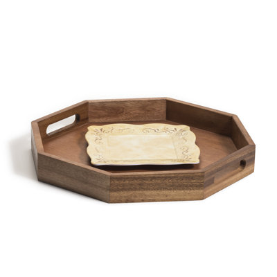 Acacia Wood Octagon Serving Tray 15"