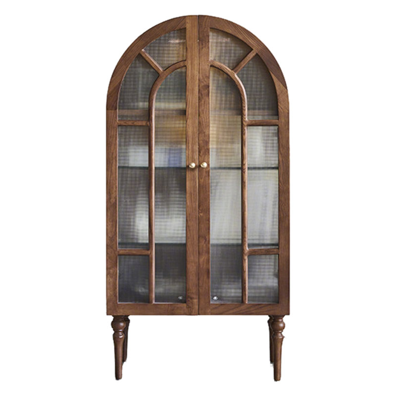 Armoire vitrée en bois massif 27,56 po, buffet courbé de couleur noyer bois de frêne blanc, vitrine d'entrée de style Mid-Century