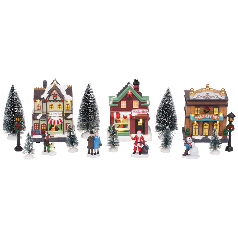 Ensemble de 17 bâtiments de village de Noël avec figurines à DEL