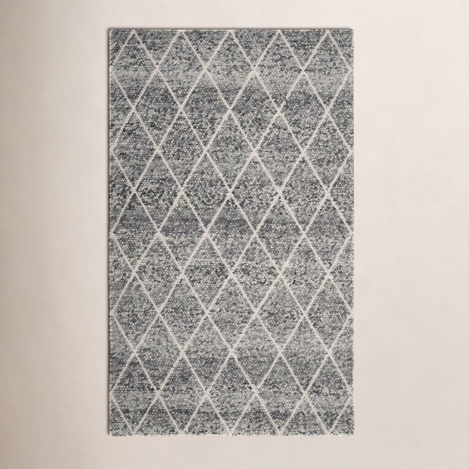 Russo Ivory Black Hand-Woven Geometric Wool Rug, Rectangle 4' x 6'