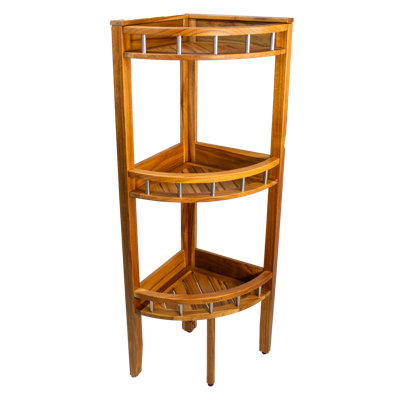 35" Snazzy Corner Teak Shower Shelf – EcoDecors 3 Tier Waterproof Corner Shower Organizer, Solid Teak Bathroom Storage Shelf