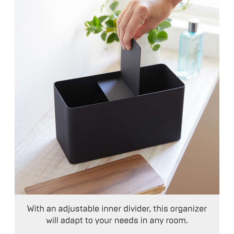 Black Steel and Wood Lidded Countertop Organizer