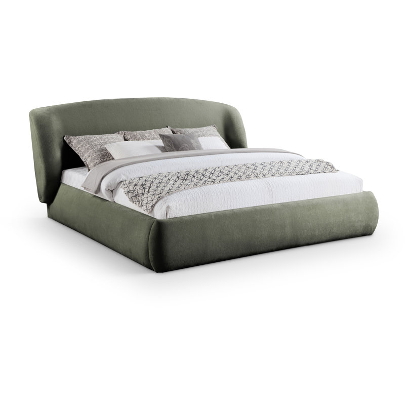 Burt Chenille Fabric Upholstered Bed, King, Green Chenille Fabric