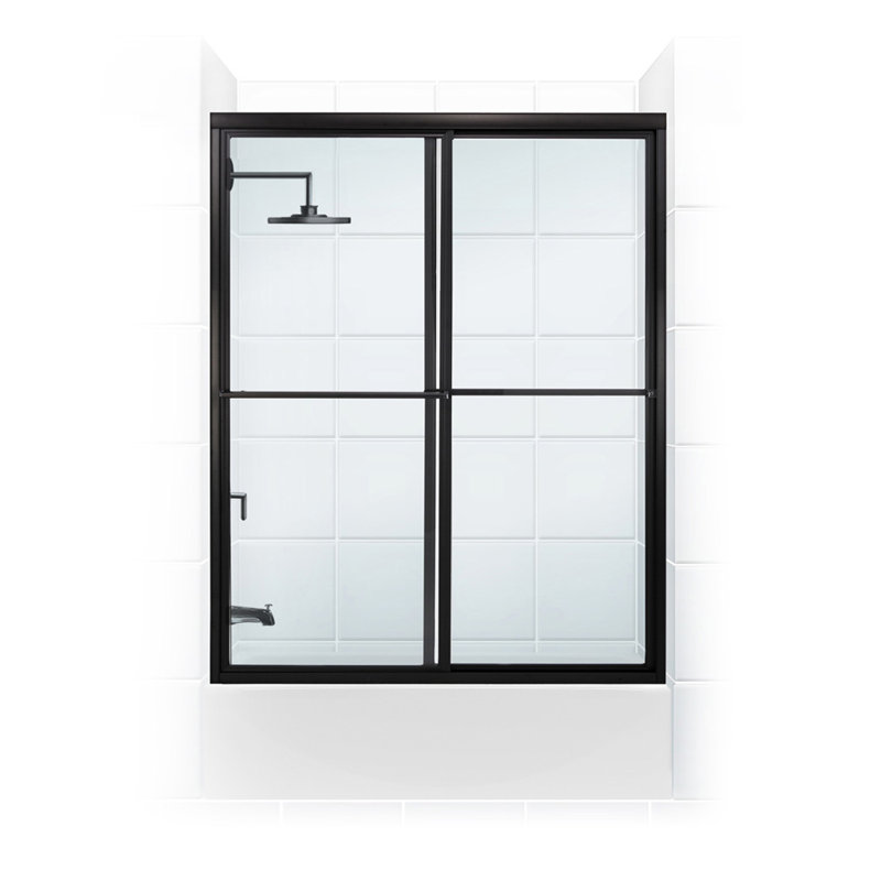Newport Series 57" x 58" Sliding Framed Tub Door, Clear, Matte Black