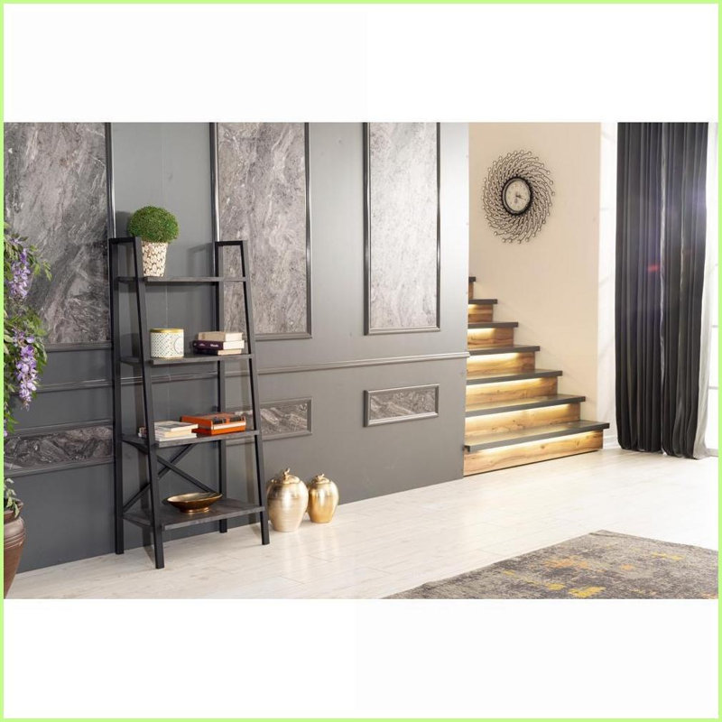 Ladder Bookshelf, 5-Tier Modern Metal Frame | Grey, Small Space Living Room/Office Storage, Gray